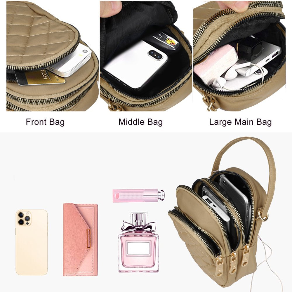 Quilted Cell Phone Purse,  Multi-Pockets Crossbody Phone Pouch Bag with Adjustable Strap and Headphone Hole for Women