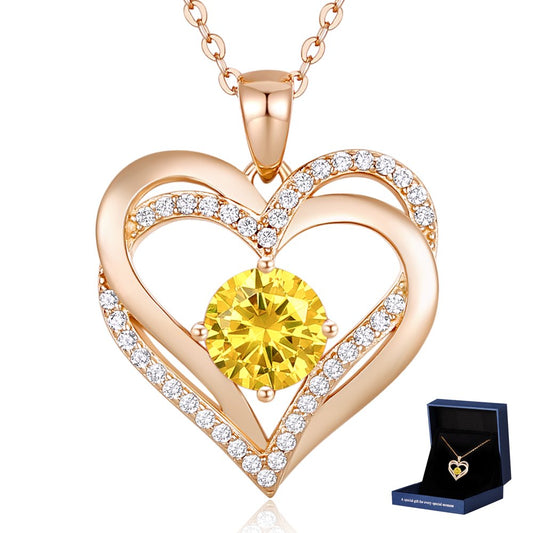 Love Heart Pendant Necklaces for Women 925 Sterling Silver with Birthstone Zirconia Rose Gold Diamond Anniversary Jewelry Best Gift Ideas for Women Fine Packing Gift Box